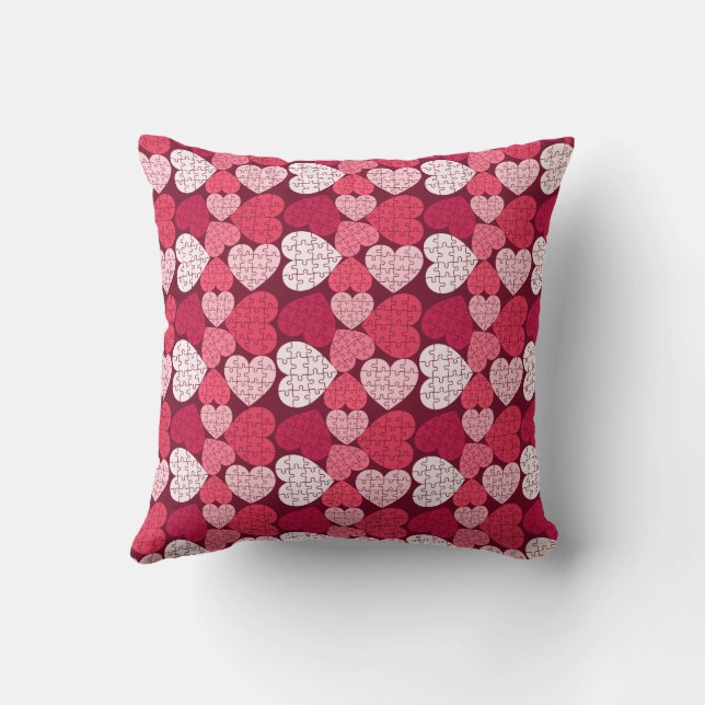 Coussin Motif de coeur de puzzle rouge et rose (Verso)