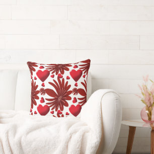 Coussin Motif de cœur floral rouge esthétique fleur romant
