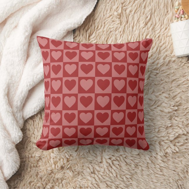 Coussin Motif de coeur minimaliste moderne rétro rouge et  (Couverture)