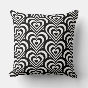 Coussin Motif de coeur rayé noir et blanc