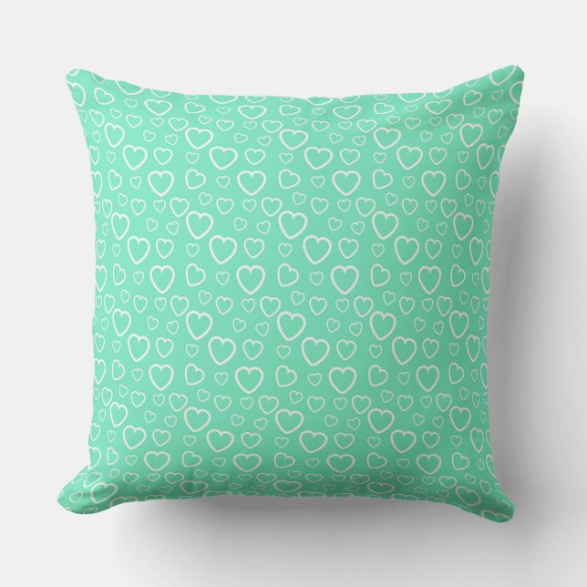 Coussin Motif de Coeurs d'Amour Vert et Blanc (Recto)