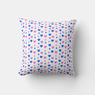 Coussin Motif de cœurs et de pois roses et bleus