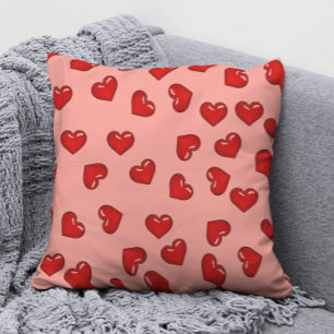 Coussin Motif de cœurs rouges élégants sur fond rose