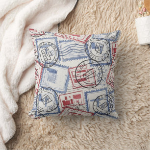 Coussin Motif de collage de timbres-poste vintage (2)