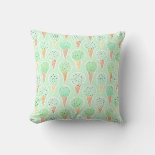 Coussin Motif de cône de crème glacée à la menthe et à la