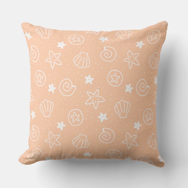 Coussin Motif de coquillages et d'étoiles de mer Pastel Pe (Recto)