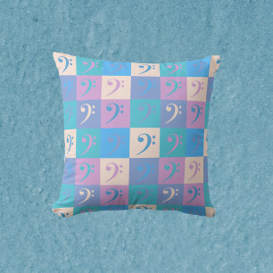 Coussin Motif de couleurs pastel de musique de clé de fa