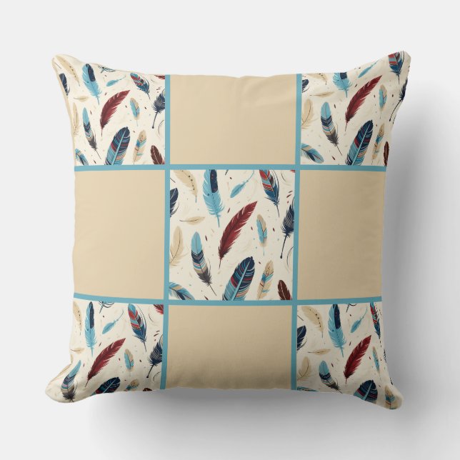 Coussin Motif de courtepointe en plumes amérindiennes du s (Recto)