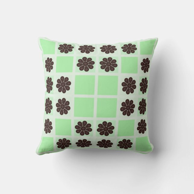 Coussin Motif de courtepointe vert menthe, crème et pépite (Verso)