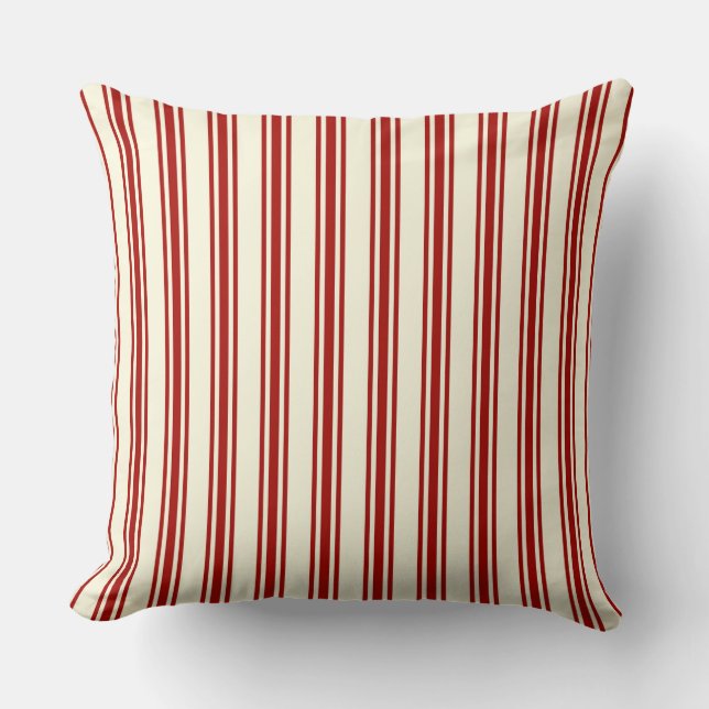 Coussin Motif de coutil rouge foncé et crème de rayures (Recto)