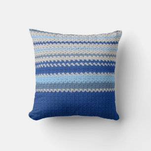 Coussin - motif de crochet - rayures bleues
