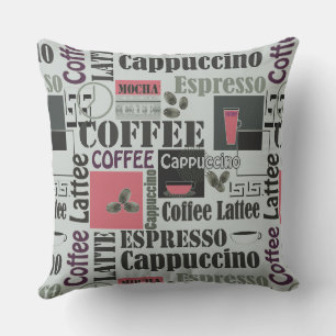 Coussin motif de cuisine rétro pour latte espresso 