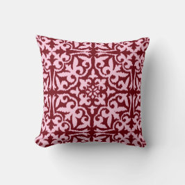 Coussin Motif de damassé d'Ikat - Bourgogne et rose