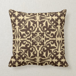 Coussin Motif de damassé d'Ikat - brun chocolat et