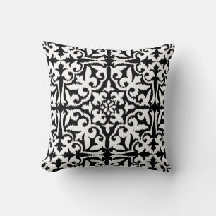 Coussin Motif de damassé d'Ikat - noir et blanc