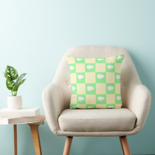 Coussin Motif de damier de Pâques avec poussin blanc