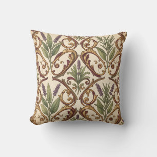 Coussin Motif de défilement or et lavande Romarin 