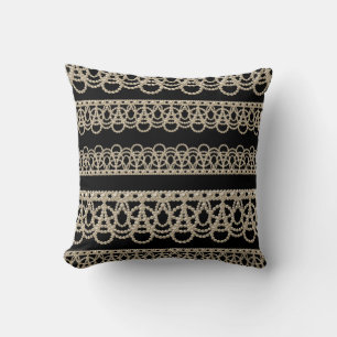 Coussin Motif de dentelle de perles élégant noir