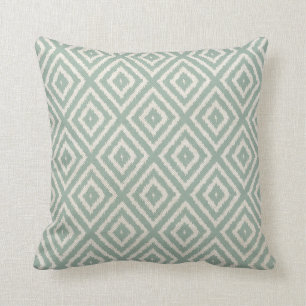 Coussin Motif de diamant d'Ikat en vert de Seafoam