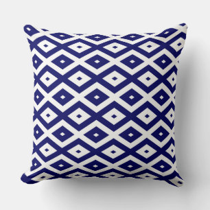 Coussin Motif de diamants bleu et blanc de la marine