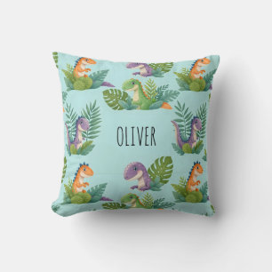 Coussin Motif de dinosaure tropical joyeux