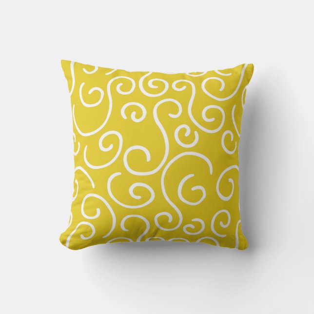Coussin Motif de doodle jaune et blanc moutarde (Recto)