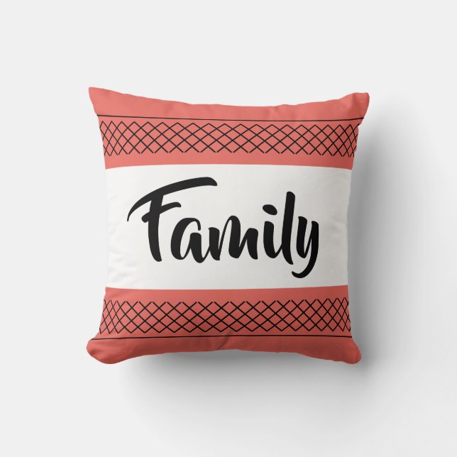 Coussin Motif de famille Imprimer Typographie stylée Coral (Recto)