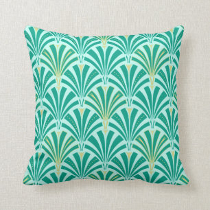Coussin Motif de fan d'art déco - turquoise sur l'aqua