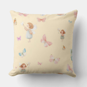 Coussin Motif de fée pastel Design de nurserie papillon mi