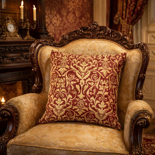 Coussin Motif de feuillage floral défilant de l'ère victor