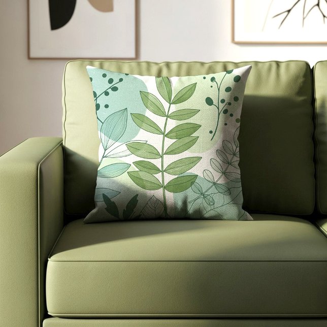 Coussin Motif de feuille botanique vert sauge moderne (Créateur téléchargé)
