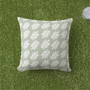 Coussin Motif de feuille d'aîné blanc sur vert