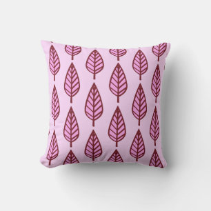 Coussin Motif de feuille de hêtre - rose et bordeaux
