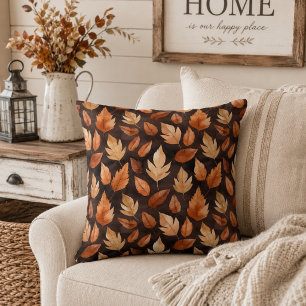 Coussin Motif de feuilles d'automne brun ambre doré