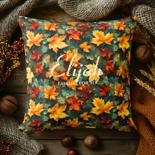 Coussin Motif de feuilles d'érable automnales sur fond ver