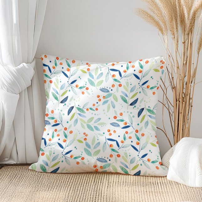 Coussin Motif de feuilles et de baies botaniques (Créateur téléchargé)