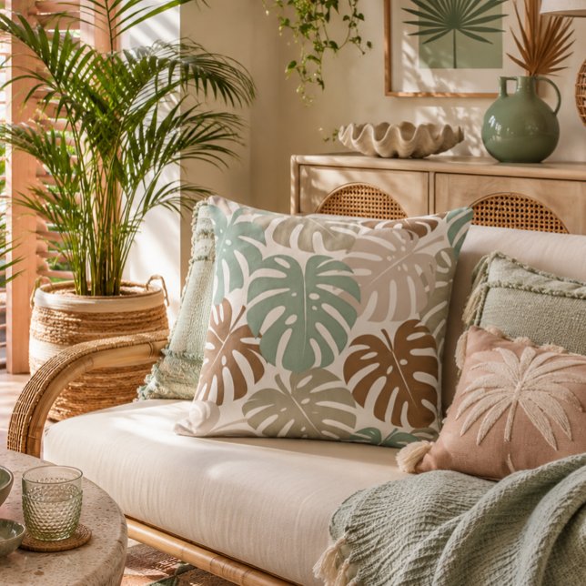 Coussin Motif de feuilles tropicales de Monstera ton terre (Créateur téléchargé)