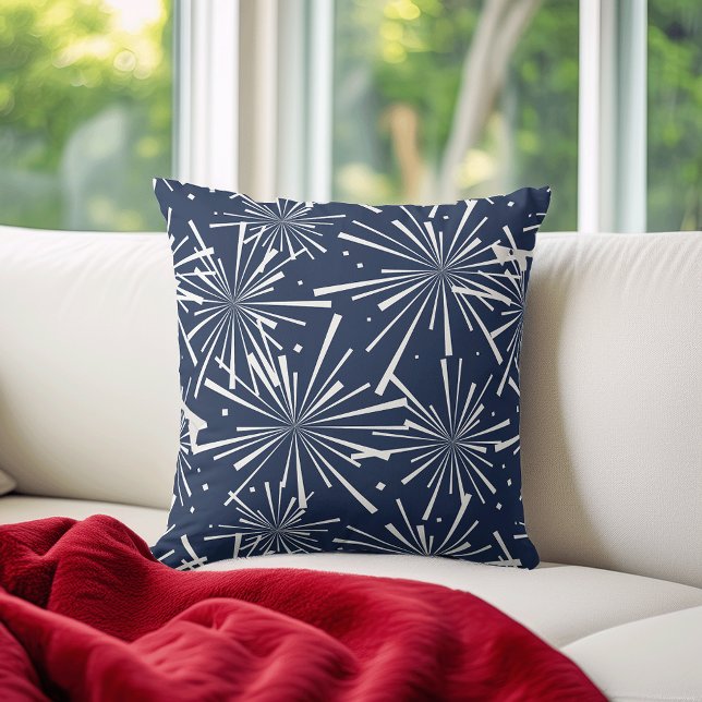 Coussin Motif de feux d'artifice de marine et blanc (Créateur téléchargé)