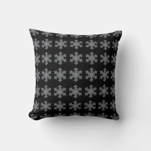 Coussin Motif de flake de neige en argent noir