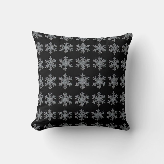 Coussin Motif de flake de neige en argent noir (Recto)