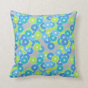 Coussin Motif de fleur d'art déco - bleu et vert de chaux