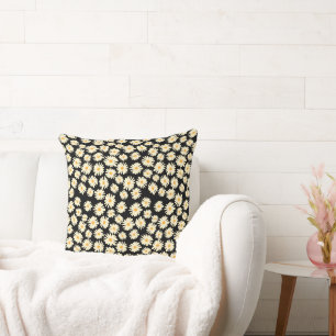Coussin Motif de fleur de marguerite orange blanc noir