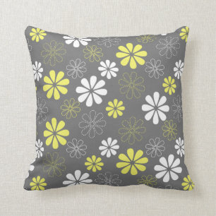 Coussin Motif de fleur gris et jaune