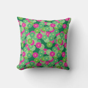 Coussin Motif de fleurs Art Déco - tons verts, fuchsia