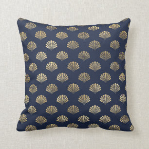 Coussin Motif de fleurs Art déco Vintage or et marine