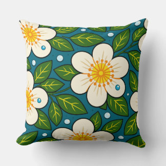 Coussin Motif de fleurs blanches crémeuses avec des feuill