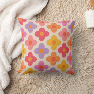 Coussin Motif de fleurs colorées rétro Mod 