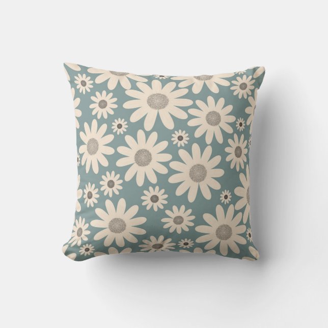 Coussin Motif de fleurs de camomille sur un vert doux (Recto)