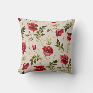 Coussin Motif de fleurs de coquelicots rouges vifs vintage