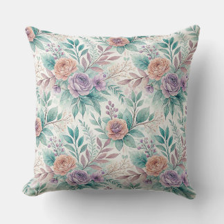 Coussin Motif de fleurs de pêche et de lavande à l'aquarel